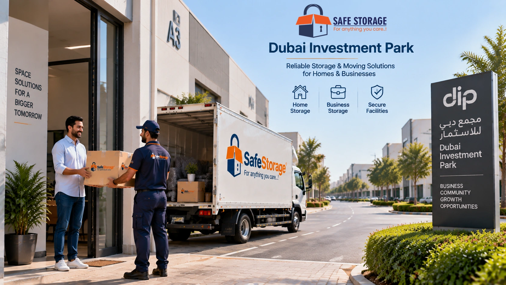 SafeStorage team collecting boxes in Dubai Investment Park