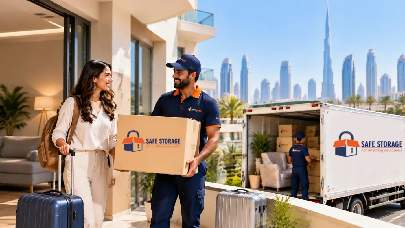A SafeStorage Dubai crew collecting an expat's belongings from a Dubai apartment