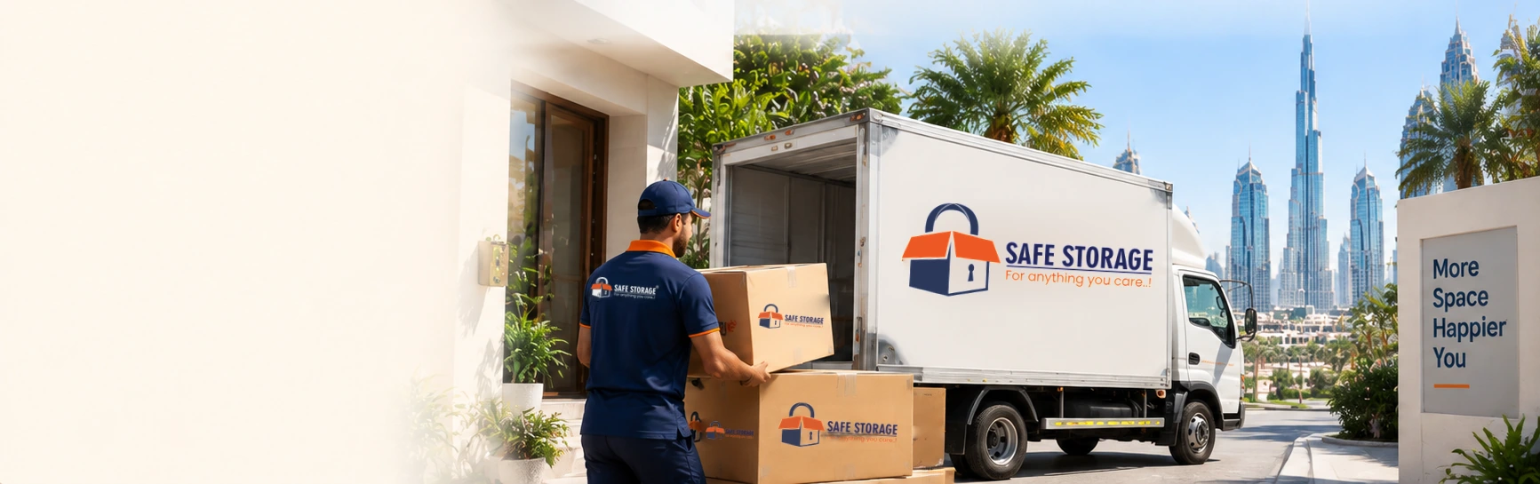 SafeStorage team loading boxes into a SafeStorage van in Dubai