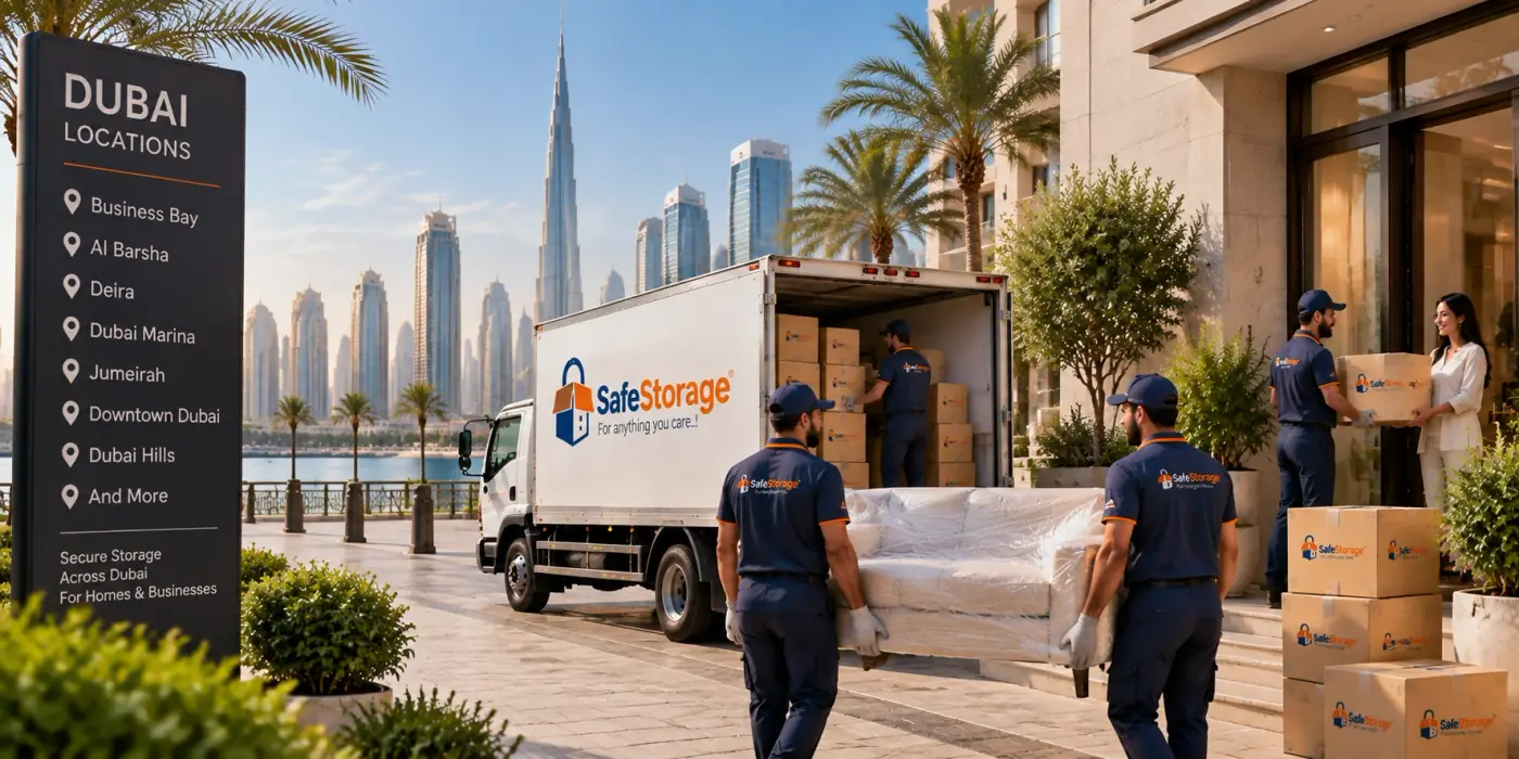 SafeStorage crew collecting boxes and furniture across the UAE