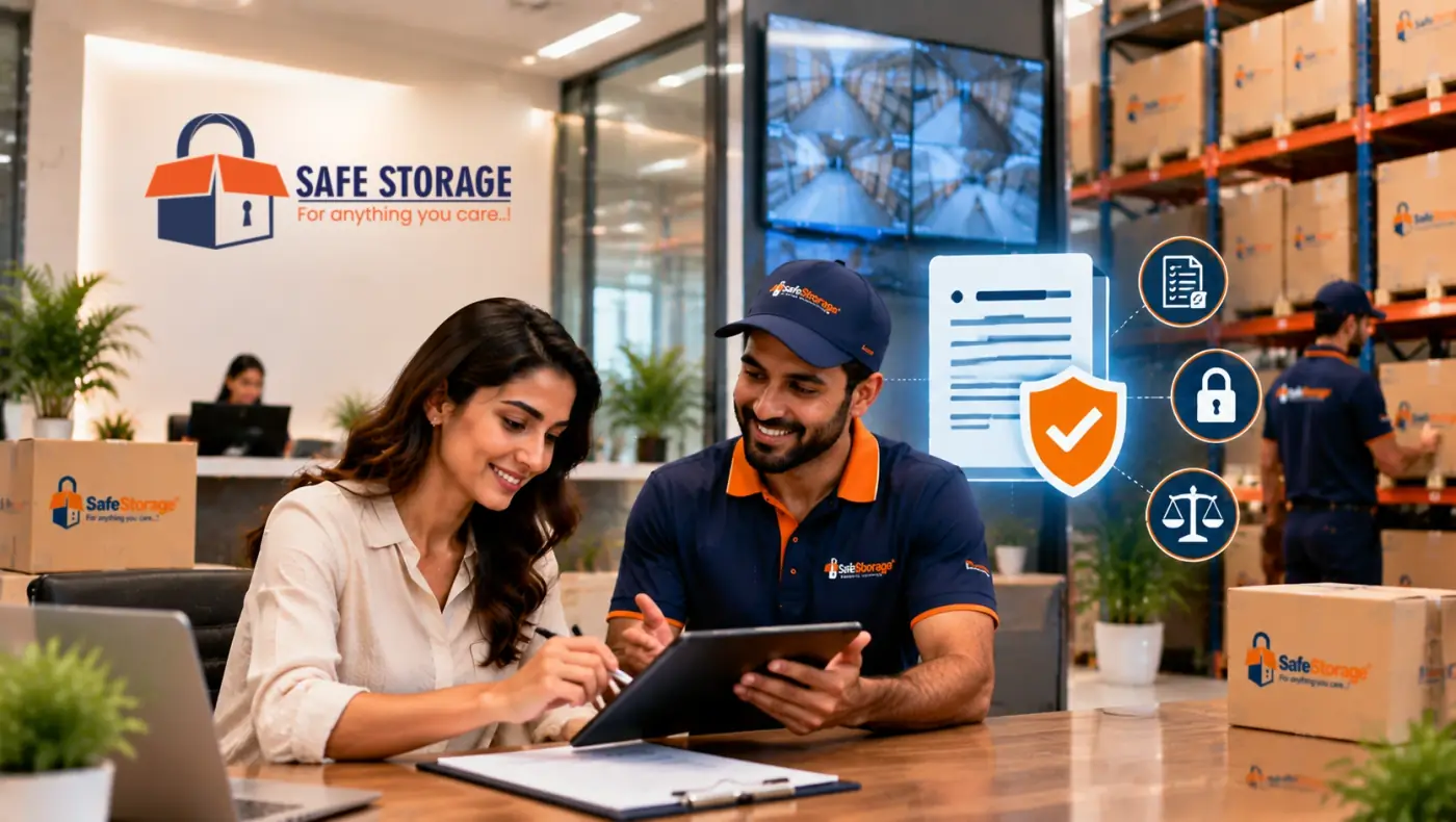 A SafeStorage Dubai consultant going through the storage agreement with a customer